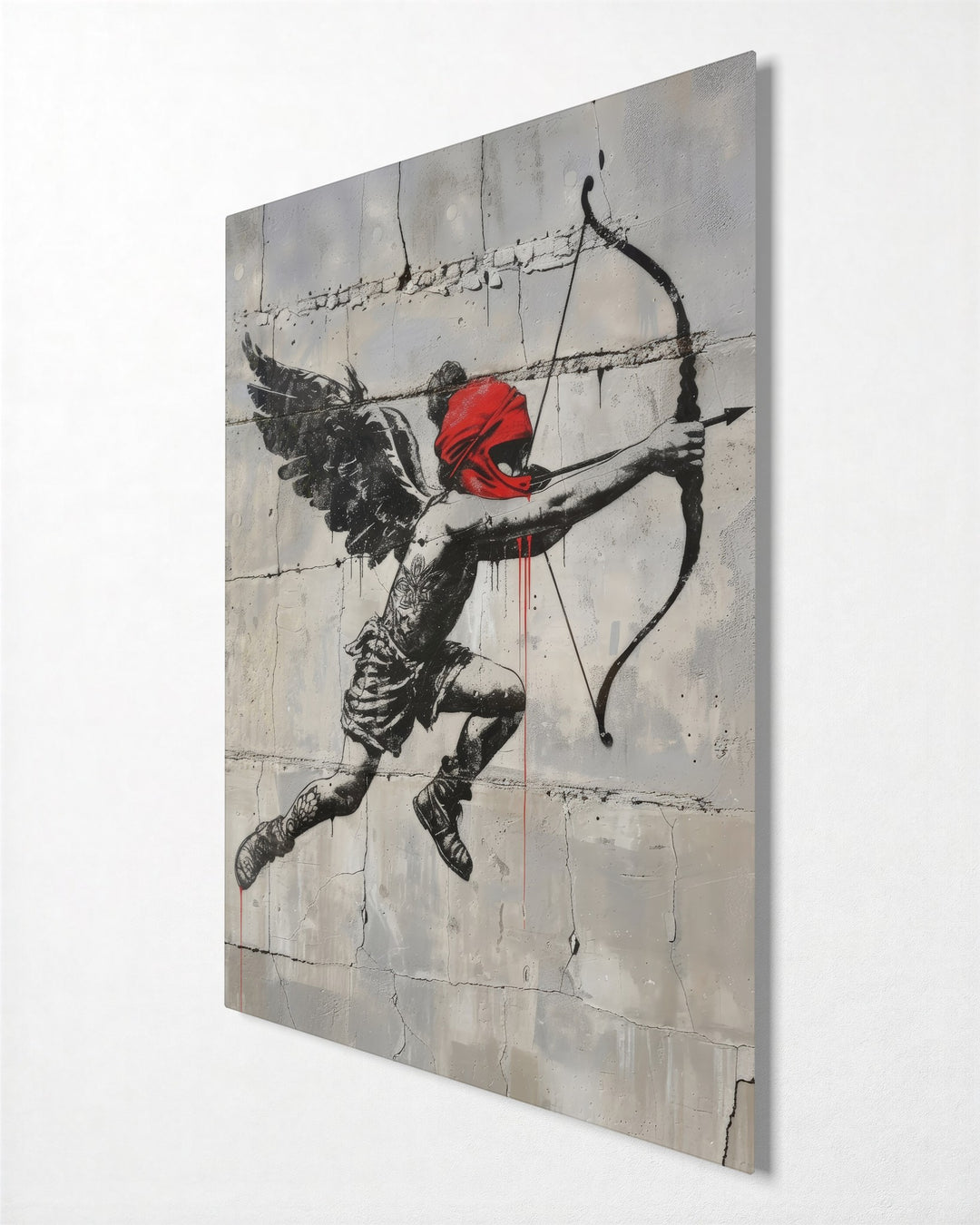 Cupid With a Red Mask glass wall art, side view