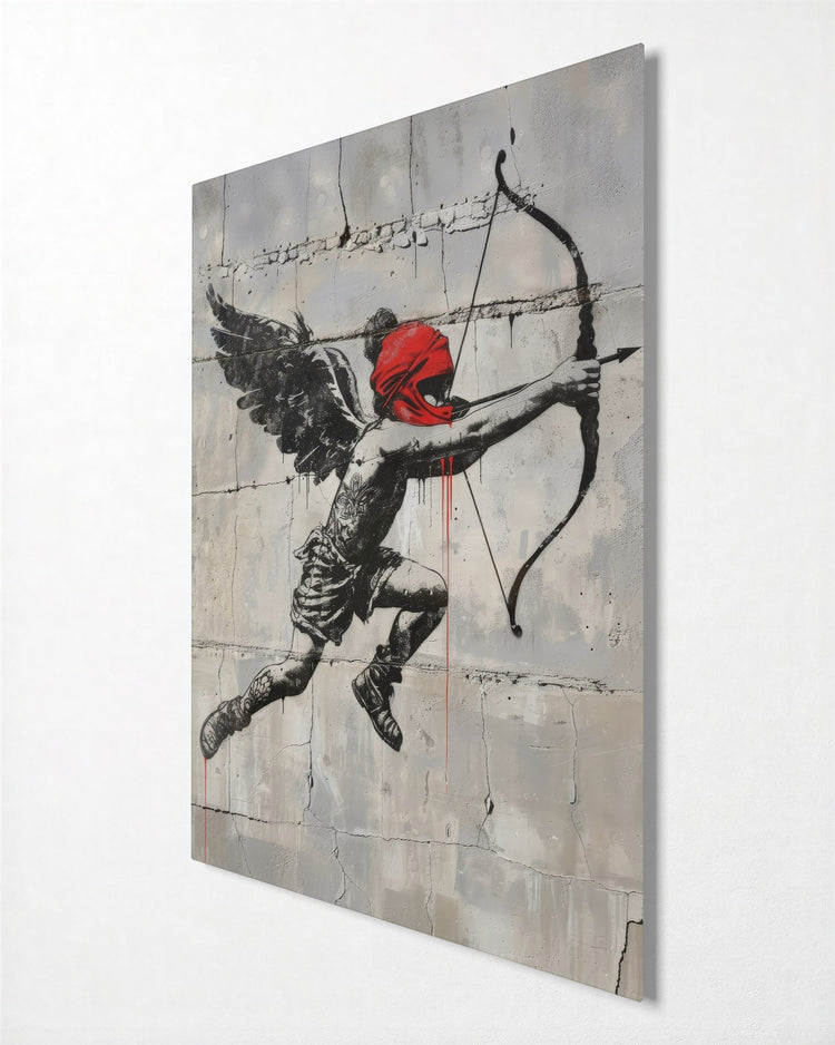 Cupid With a Red Mask glass wall art, side view
