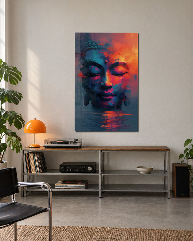 Meditating Face at Dusk glass wall art, lifestyle view