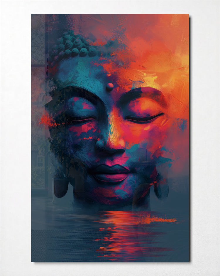 Meditating Face at Dusk glass wall art, front view