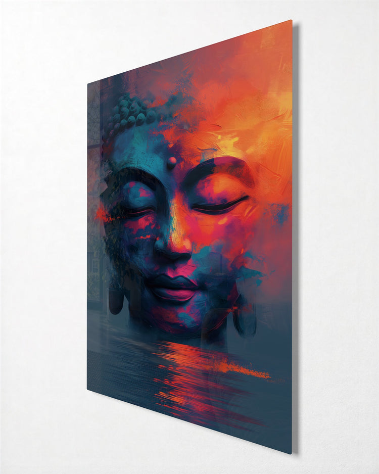 Meditating Face at Dusk glass wall art, side view
