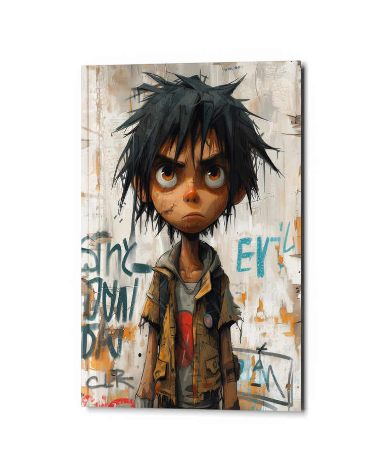 Kid With a Grudge glass wall art, studio view