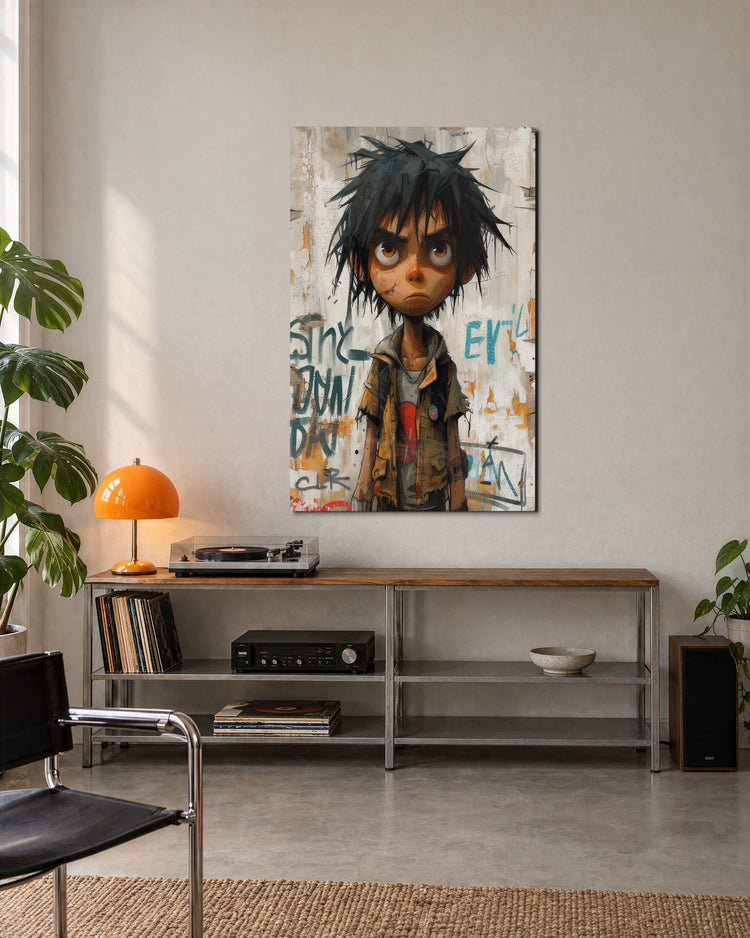 Kid With a Grudge glass wall art, lifestyle view