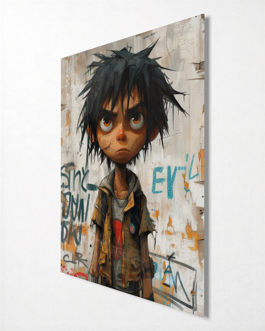 Kid With a Grudge glass wall art, side view