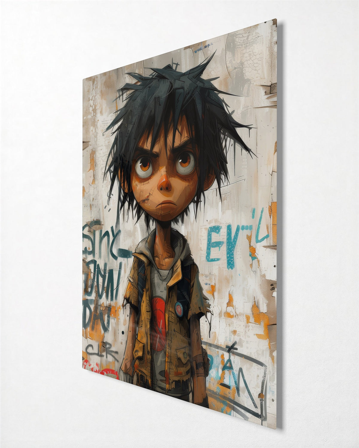 Kid With a Grudge glass wall art, side view