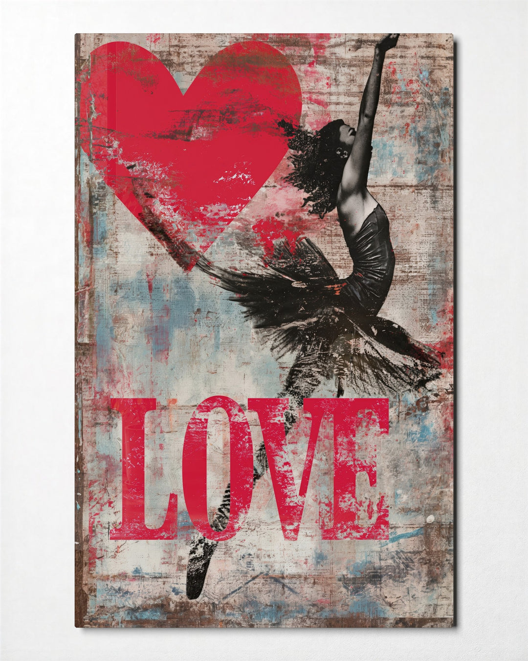 Dancer With a Red Heart glass wall art, front view