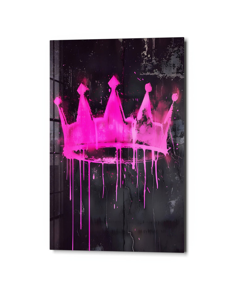 Dripping Pink Crown glass wall art, studio view
