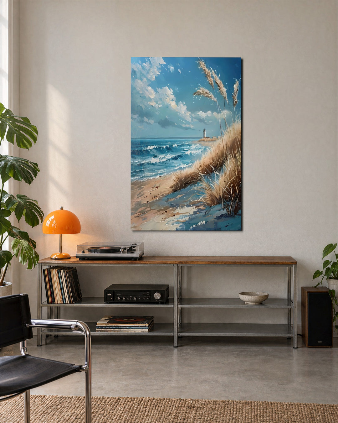 Lighthouse Past the Dunes glass wall art, lifestyle view
