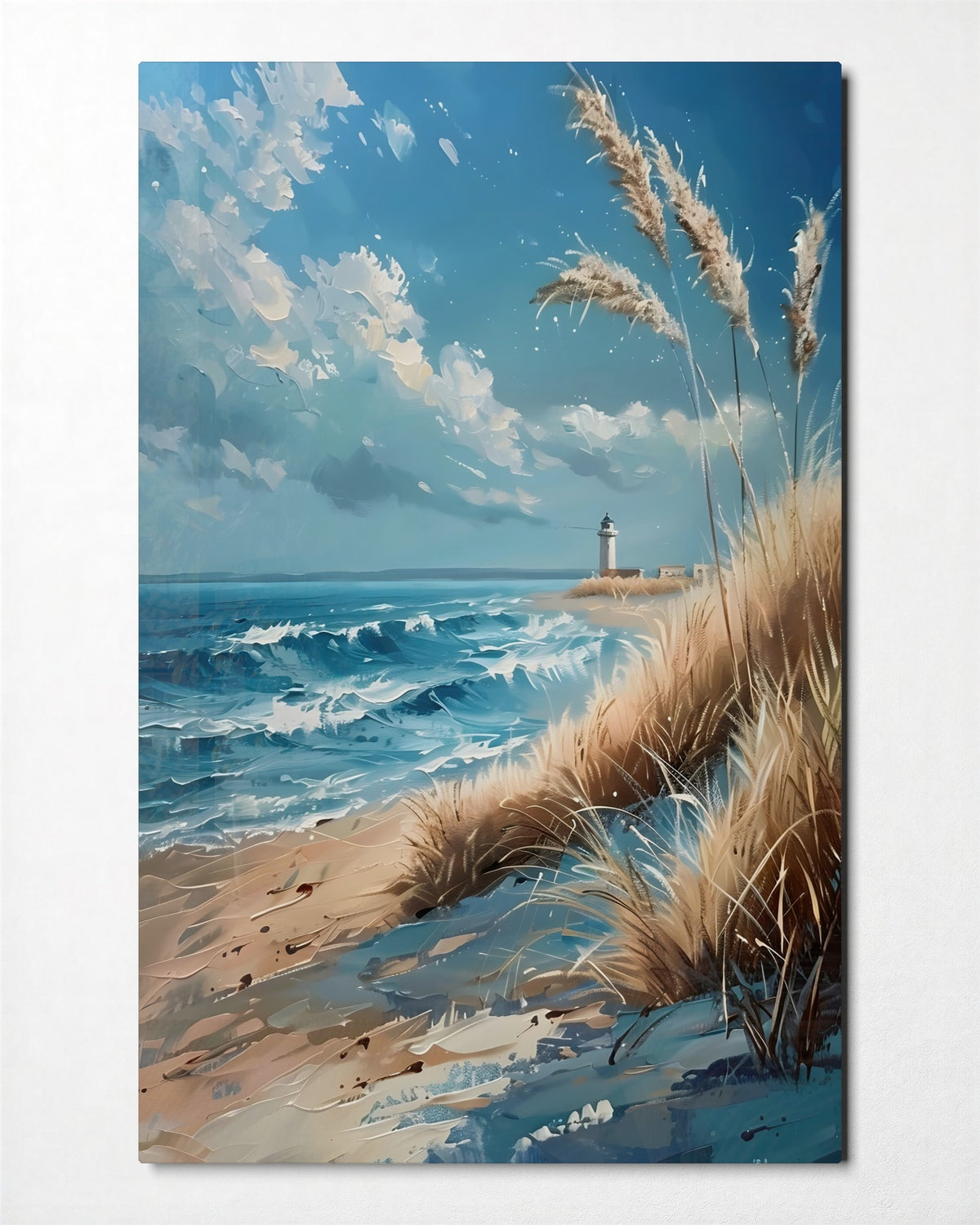 Lighthouse Past the Dunes glass wall art, front view