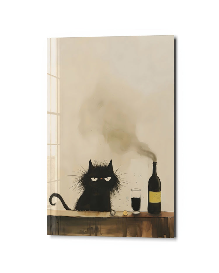 Scowling Cat at the Bar glass wall art, studio view