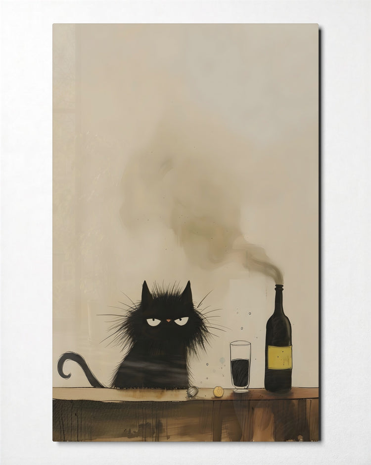 Scowling Cat at the Bar glass wall art, front view