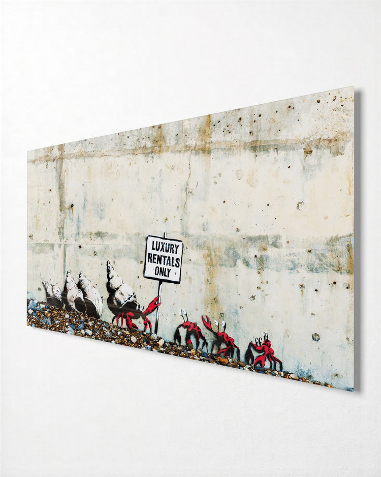 Shell Rentals by the Shore glass wall art, side view