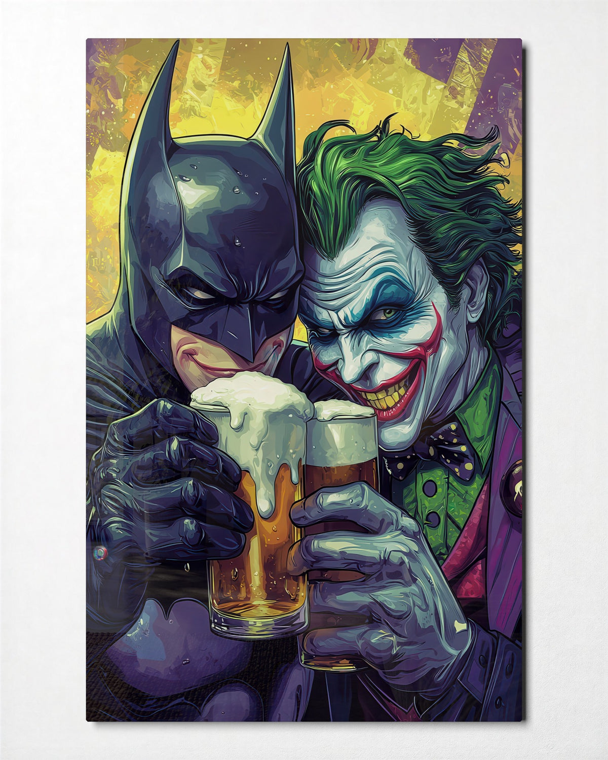 Hero and Villain, Two Beers glass wall art, front view