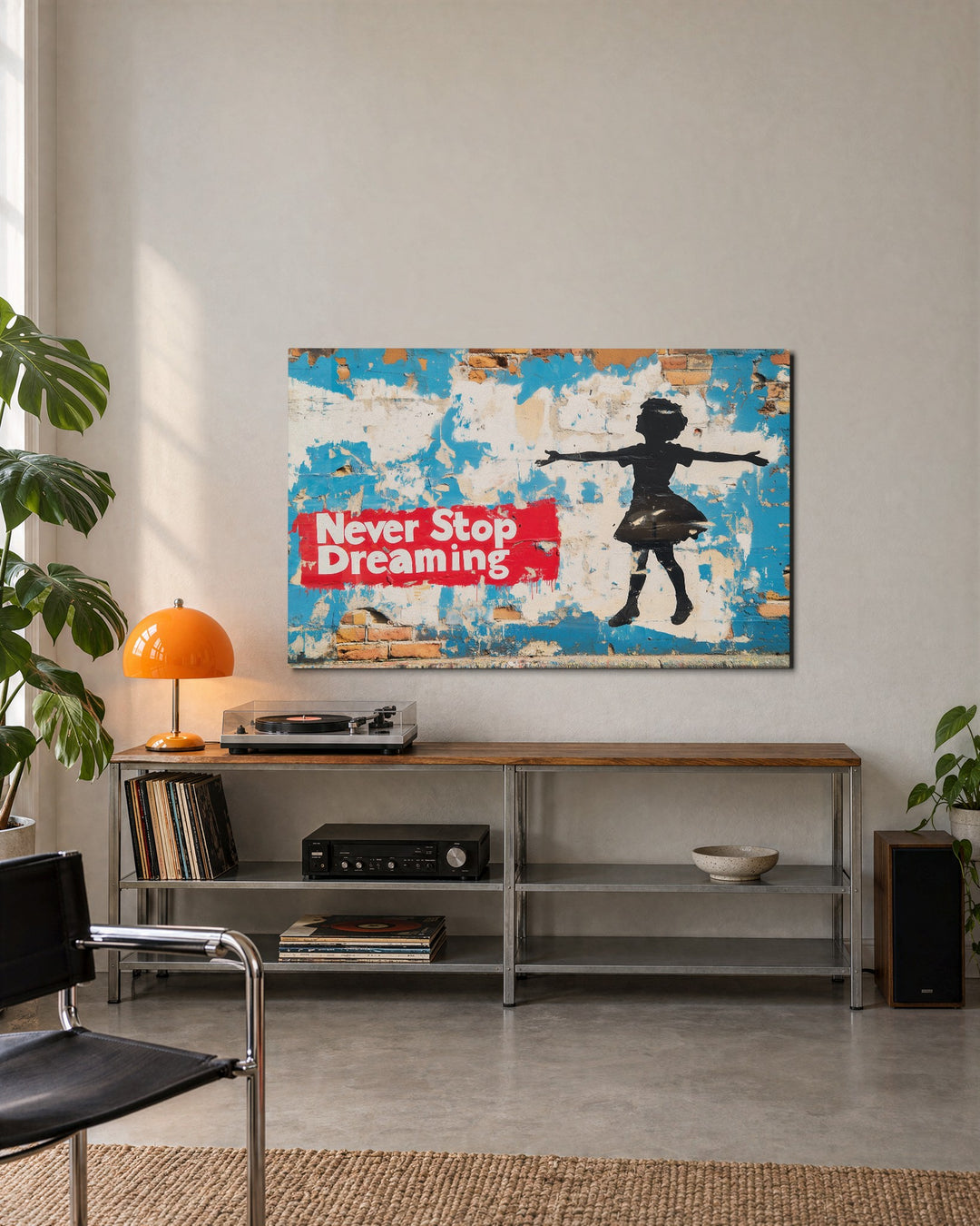 Never Stop Dreaming glass wall art, lifestyle view