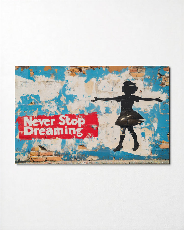 Never Stop Dreaming glass wall art, front view