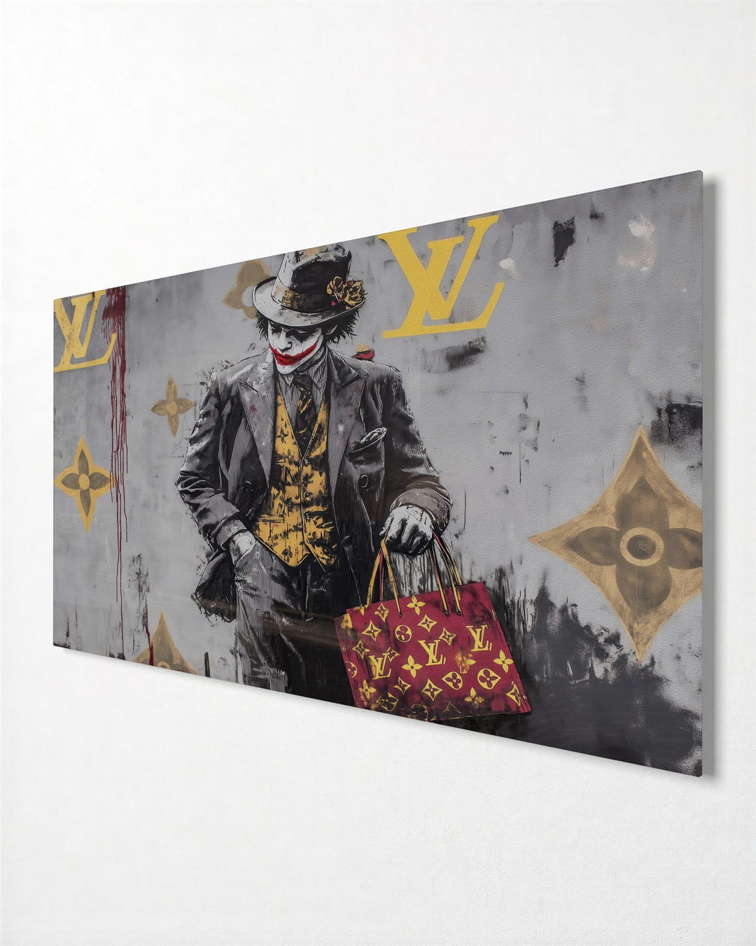 Chaos Carries a Bag glass wall art, side view