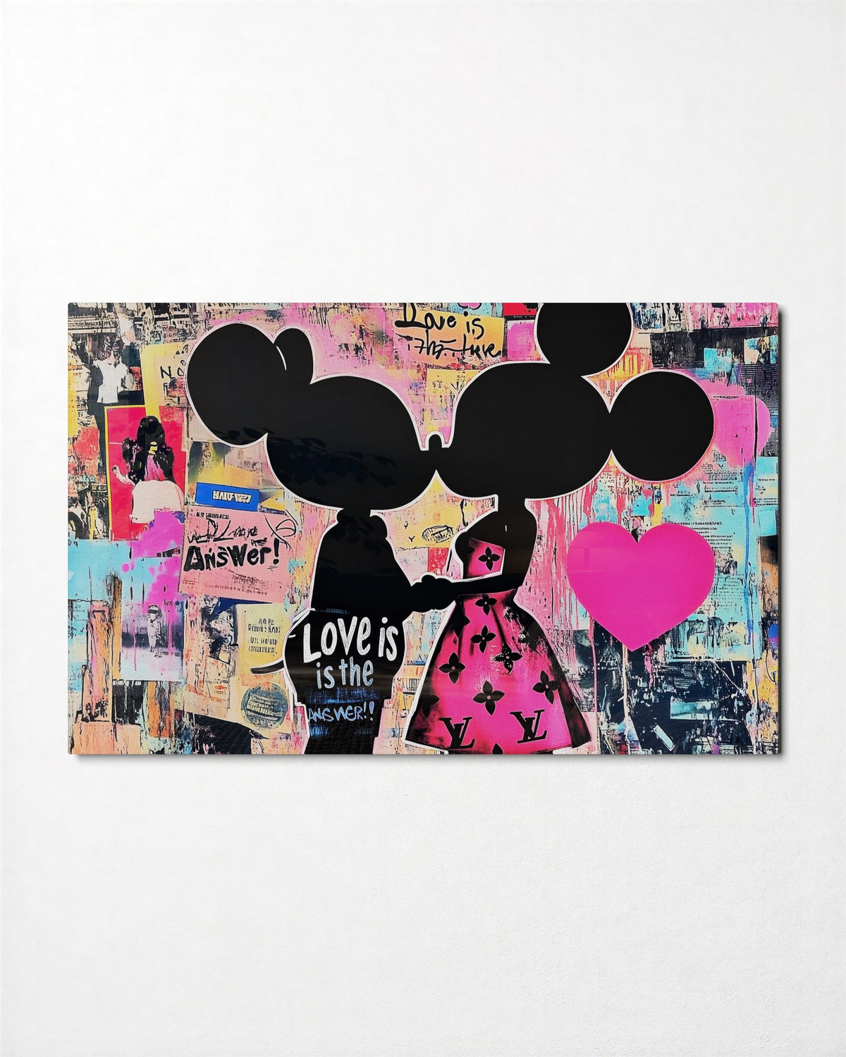 Love Is the Answer, Posted glass wall art, front view