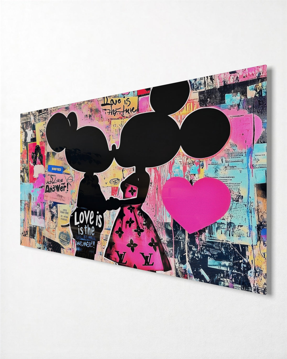 Love Is the Answer, Posted glass wall art, side view