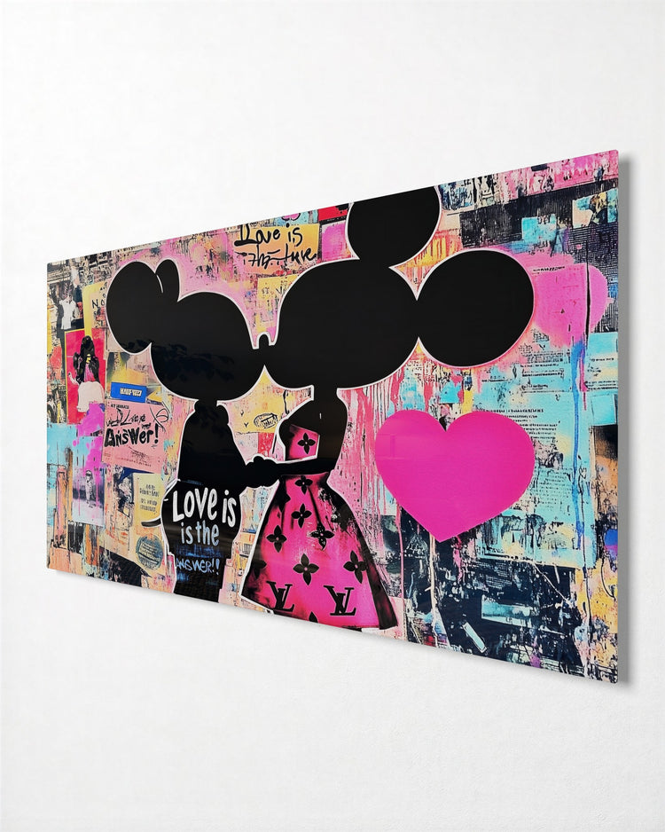 Love Is the Answer, Posted glass wall art, side view