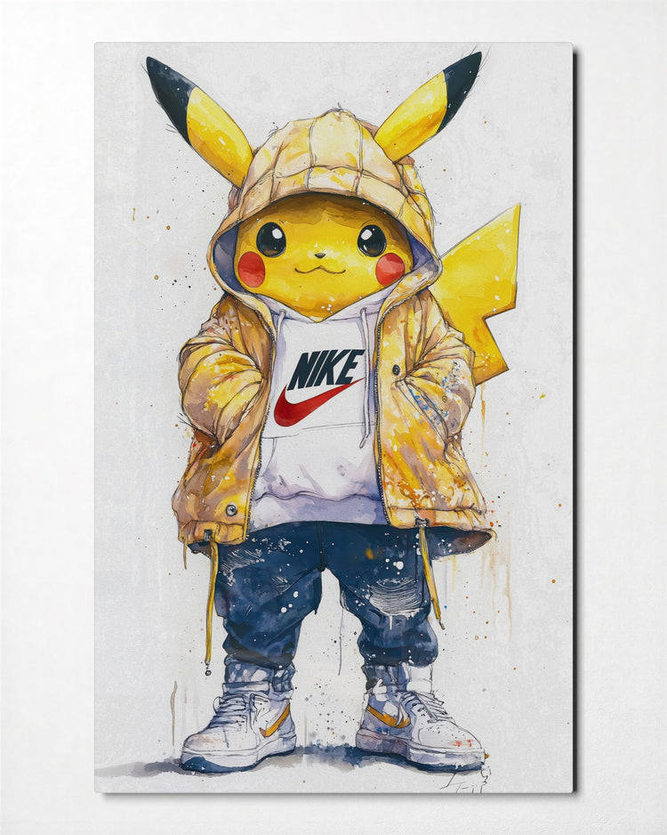 Yellow Critter in a Puffer glass wall art, front view