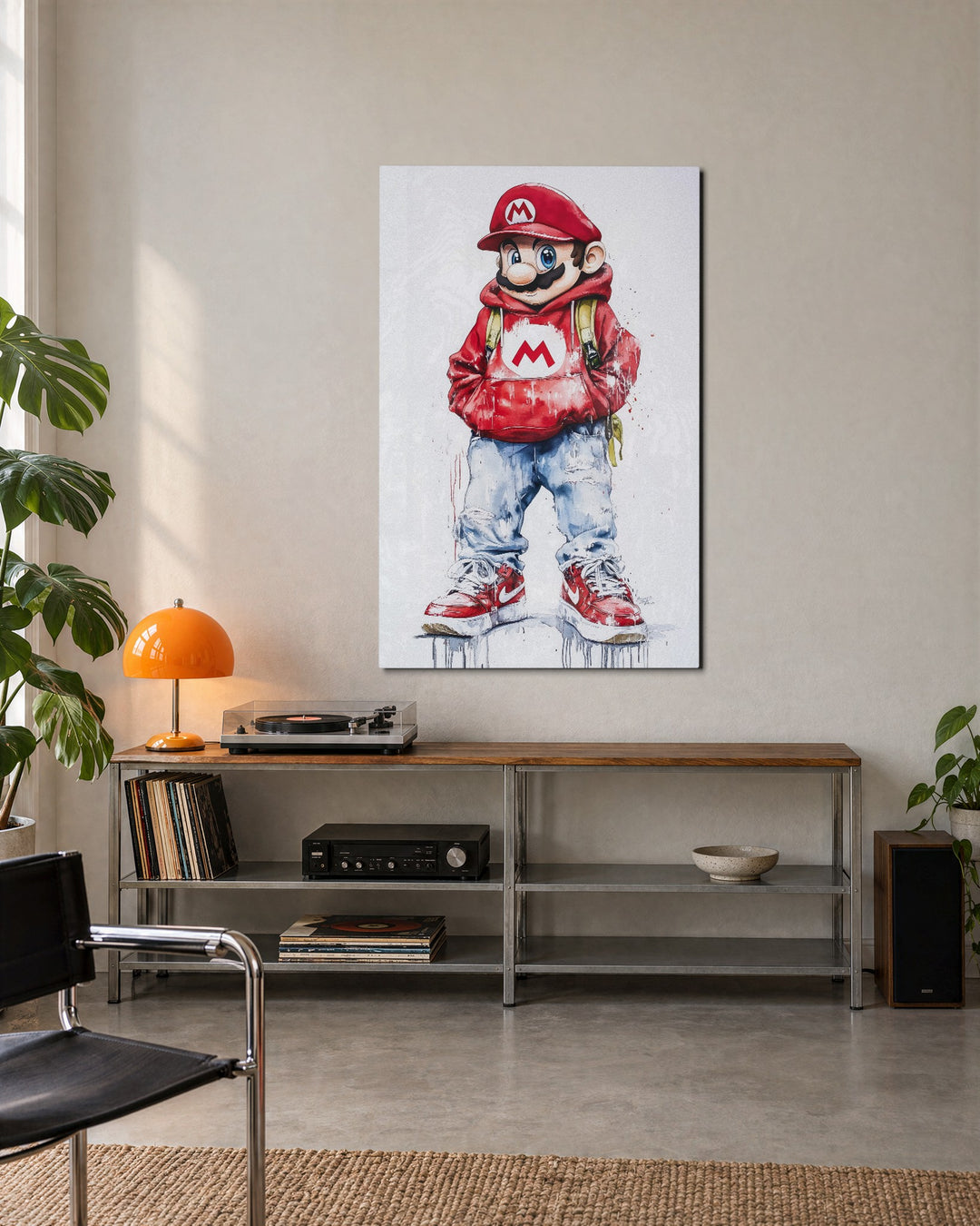 Plumber in a Red Hoodie glass wall art, lifestyle view