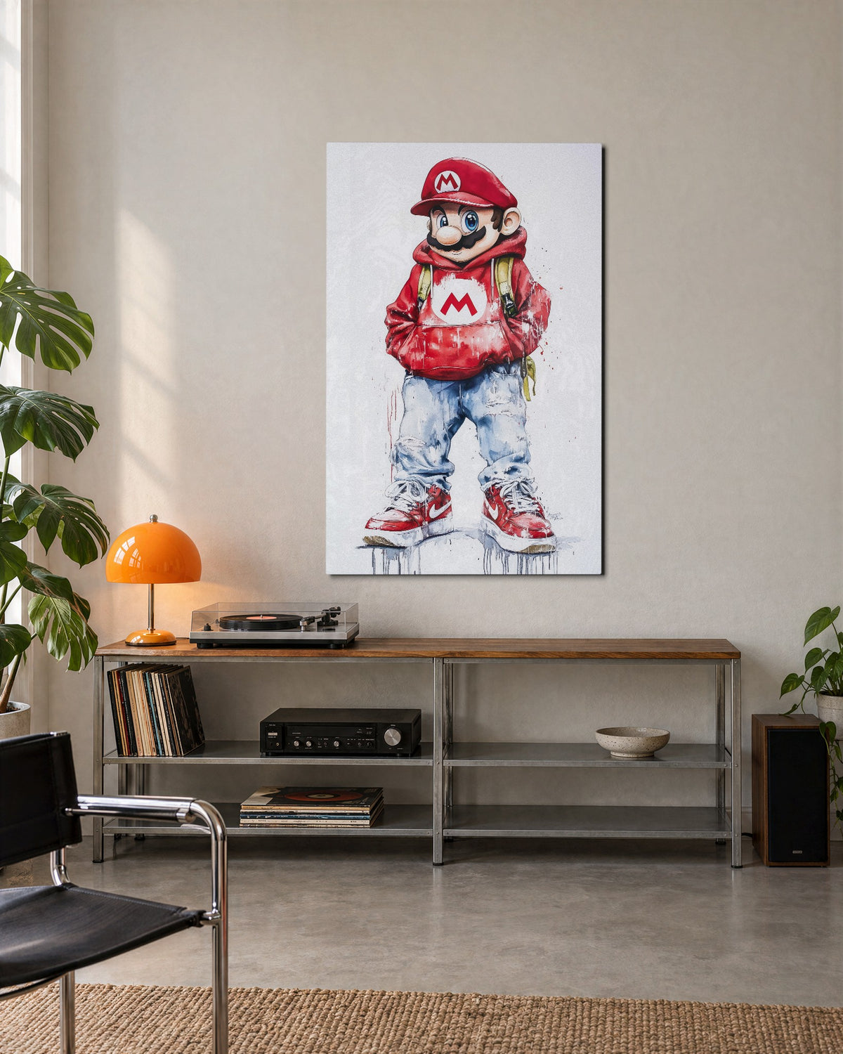 Plumber in a Red Hoodie glass wall art, lifestyle view