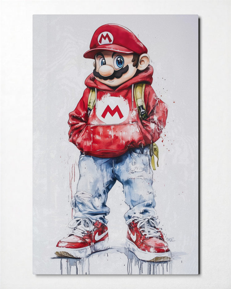 Plumber in a Red Hoodie glass wall art, front view