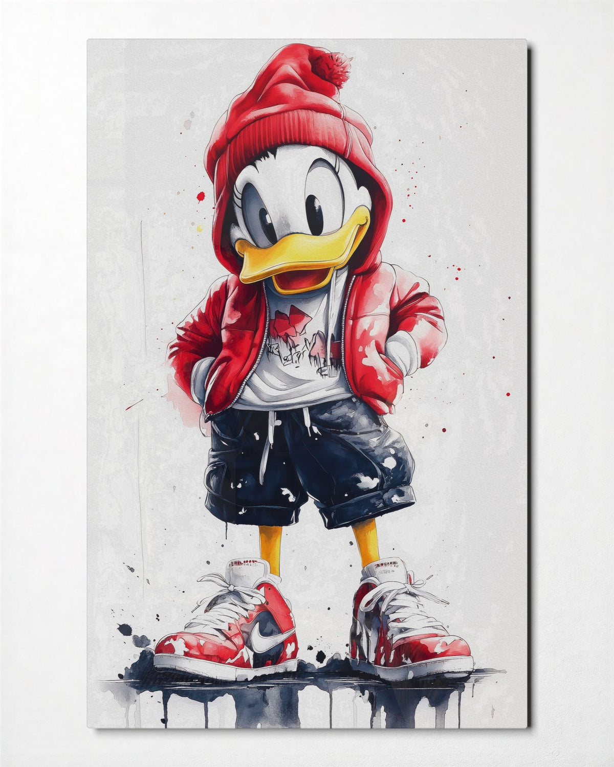Duck in a Puffer Jacket glass wall art, front view