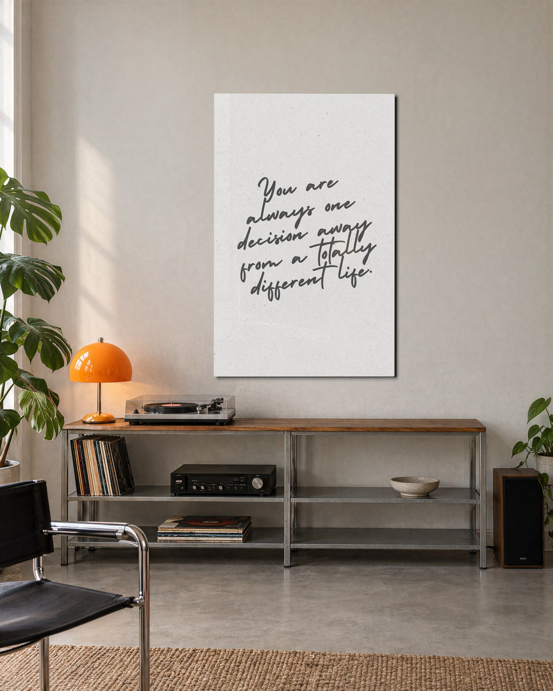 One Decision Away glass wall art, lifestyle view
