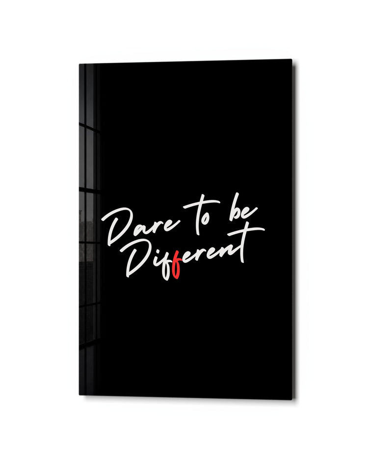 Dare to Be Different glass wall art, studio view