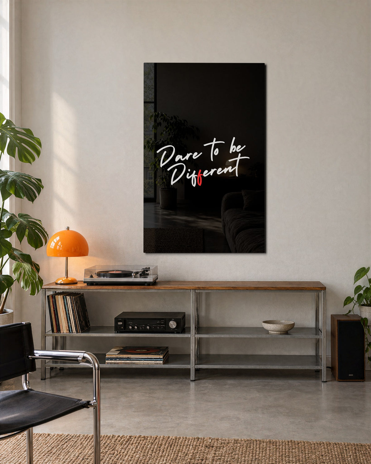 Dare to Be Different glass wall art, lifestyle view