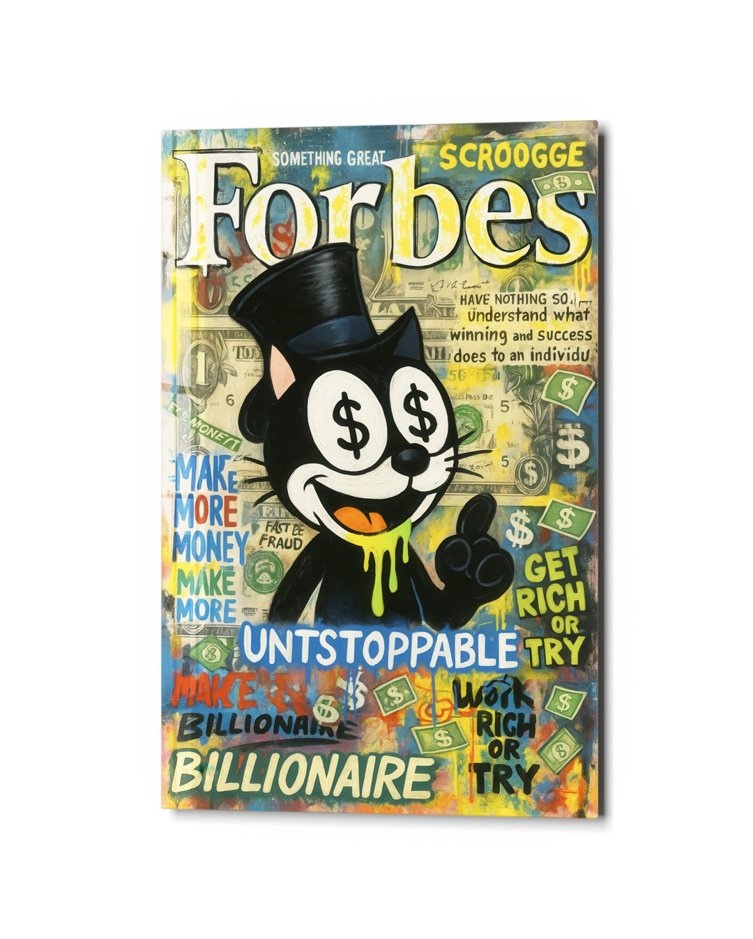 Billionaire Cat Cover glass wall art, studio view