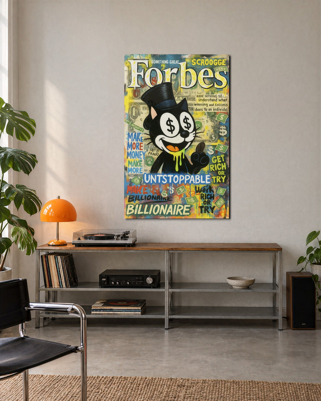 Billionaire Cat Cover glass wall art, lifestyle view