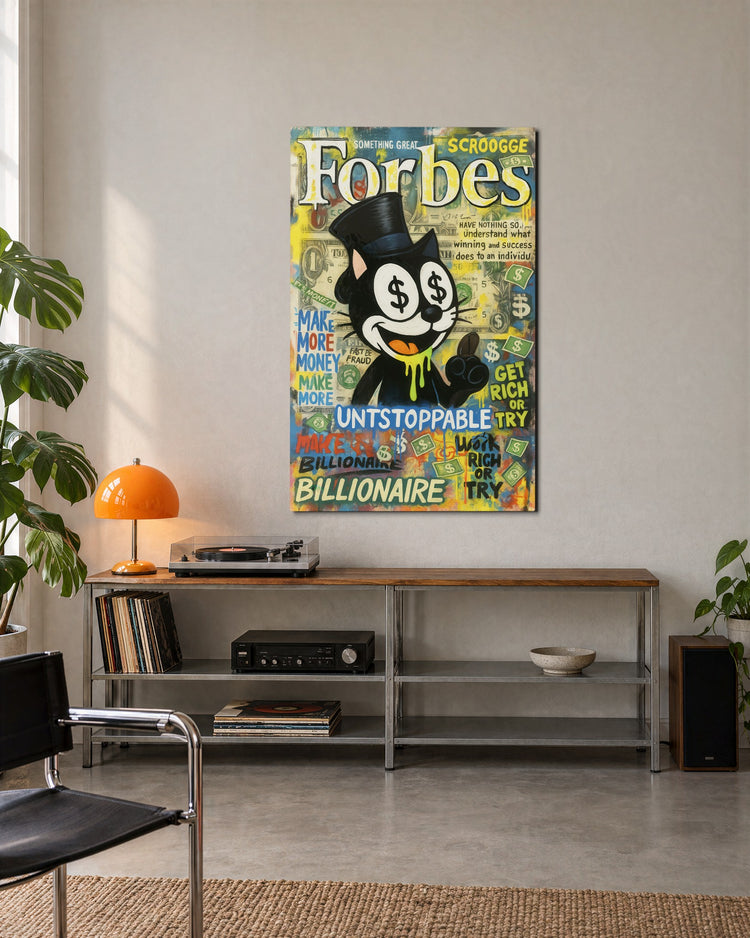 Billionaire Cat Cover glass wall art, lifestyle view