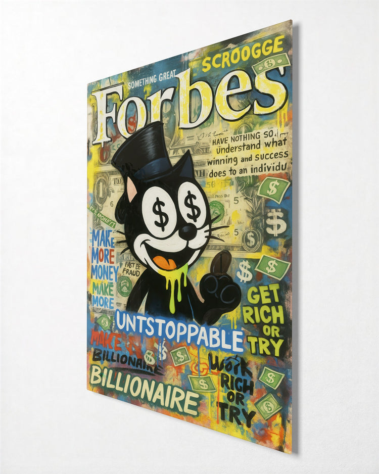 Billionaire Cat Cover glass wall art, side view