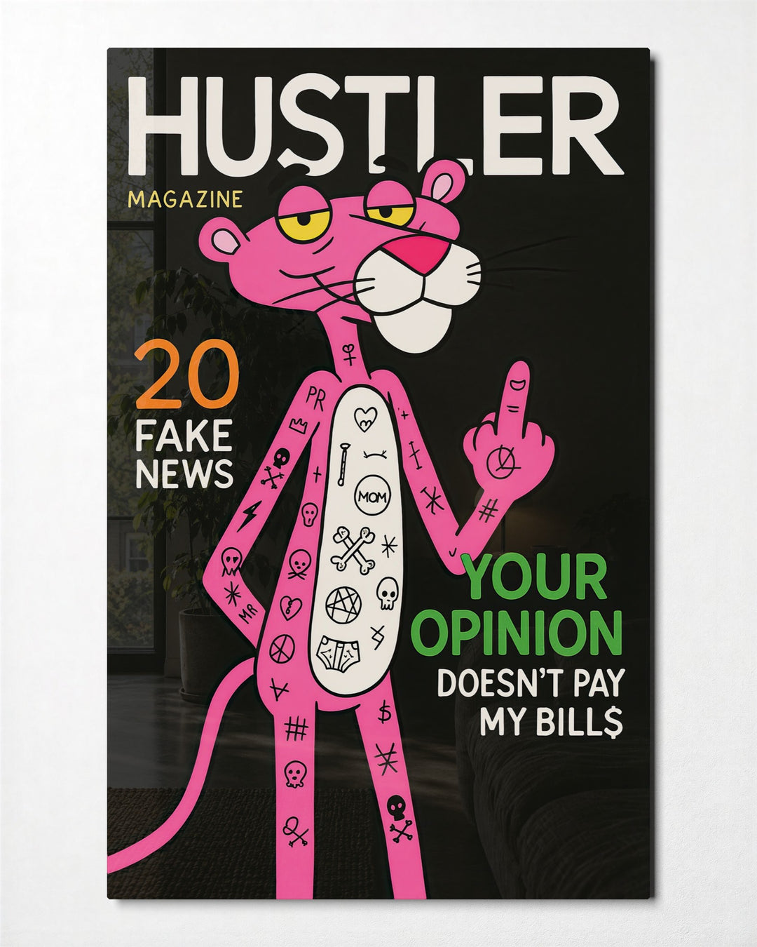 Pink Cat on a Mock Cover glass wall art, front view
