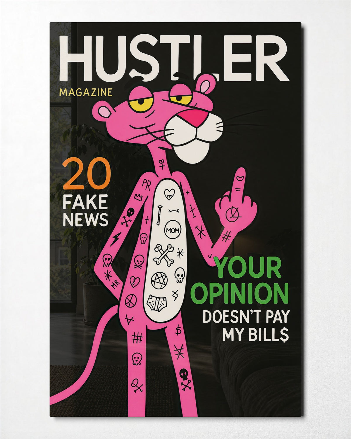 Pink Cat on a Mock Cover glass wall art, front view