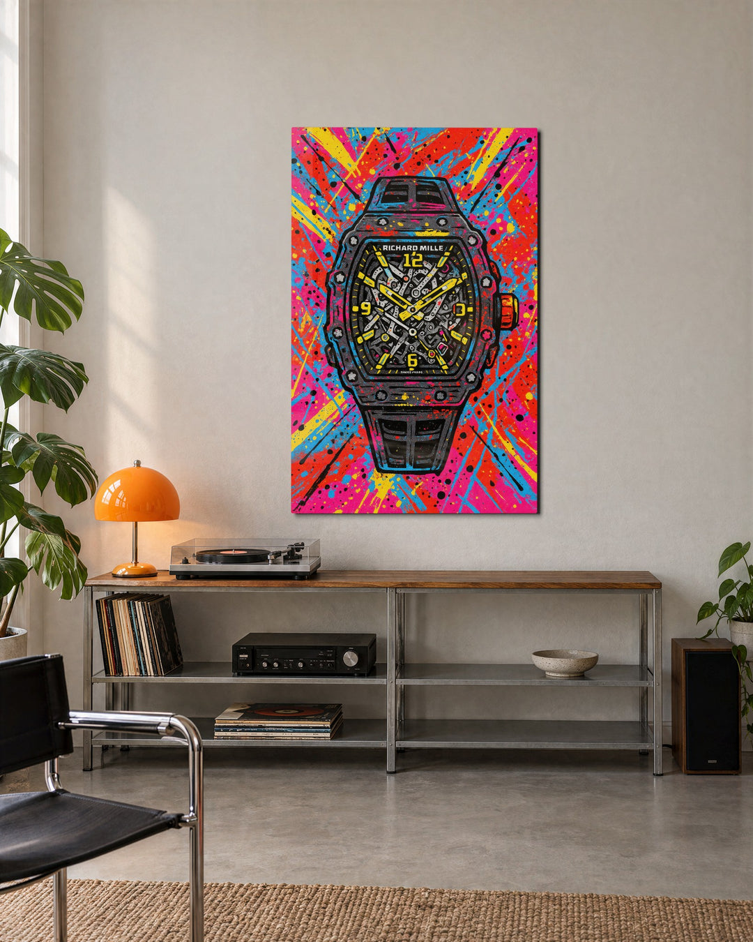 Skeleton Watch Explosion glass wall art, lifestyle view