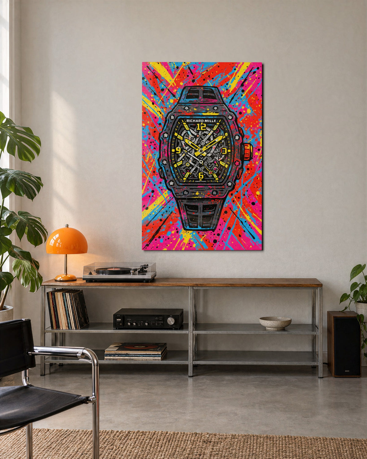 Skeleton Watch Explosion glass wall art, lifestyle view