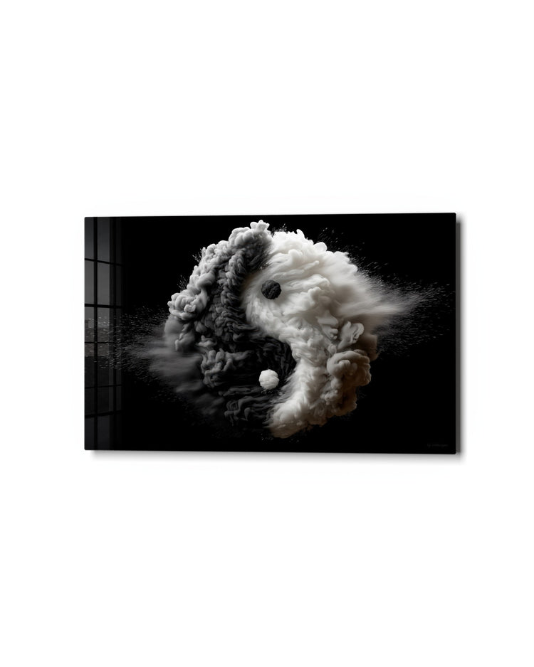 Smoke Yin and Yang glass wall art, studio view