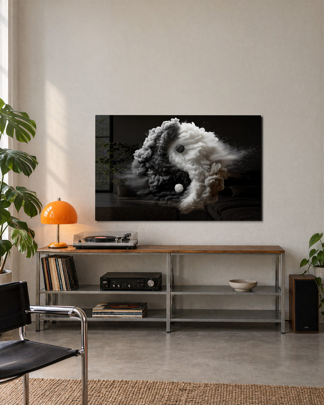 Smoke Yin and Yang glass wall art, lifestyle view