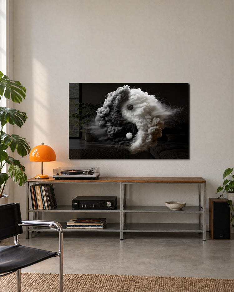 Smoke Yin and Yang glass wall art, lifestyle view