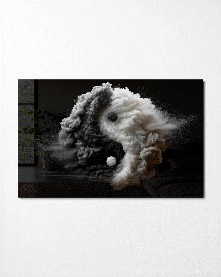 Smoke Yin and Yang glass wall art, front view