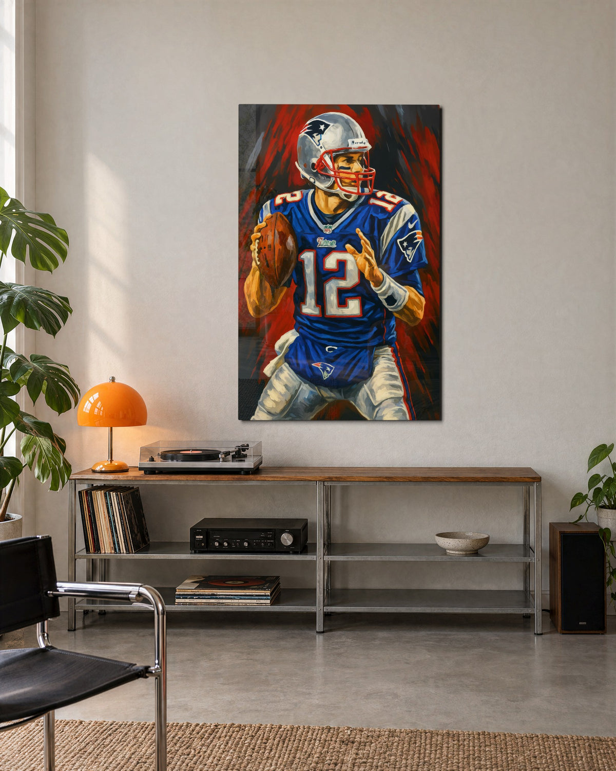 Quarterback in Blue glass wall art, lifestyle view