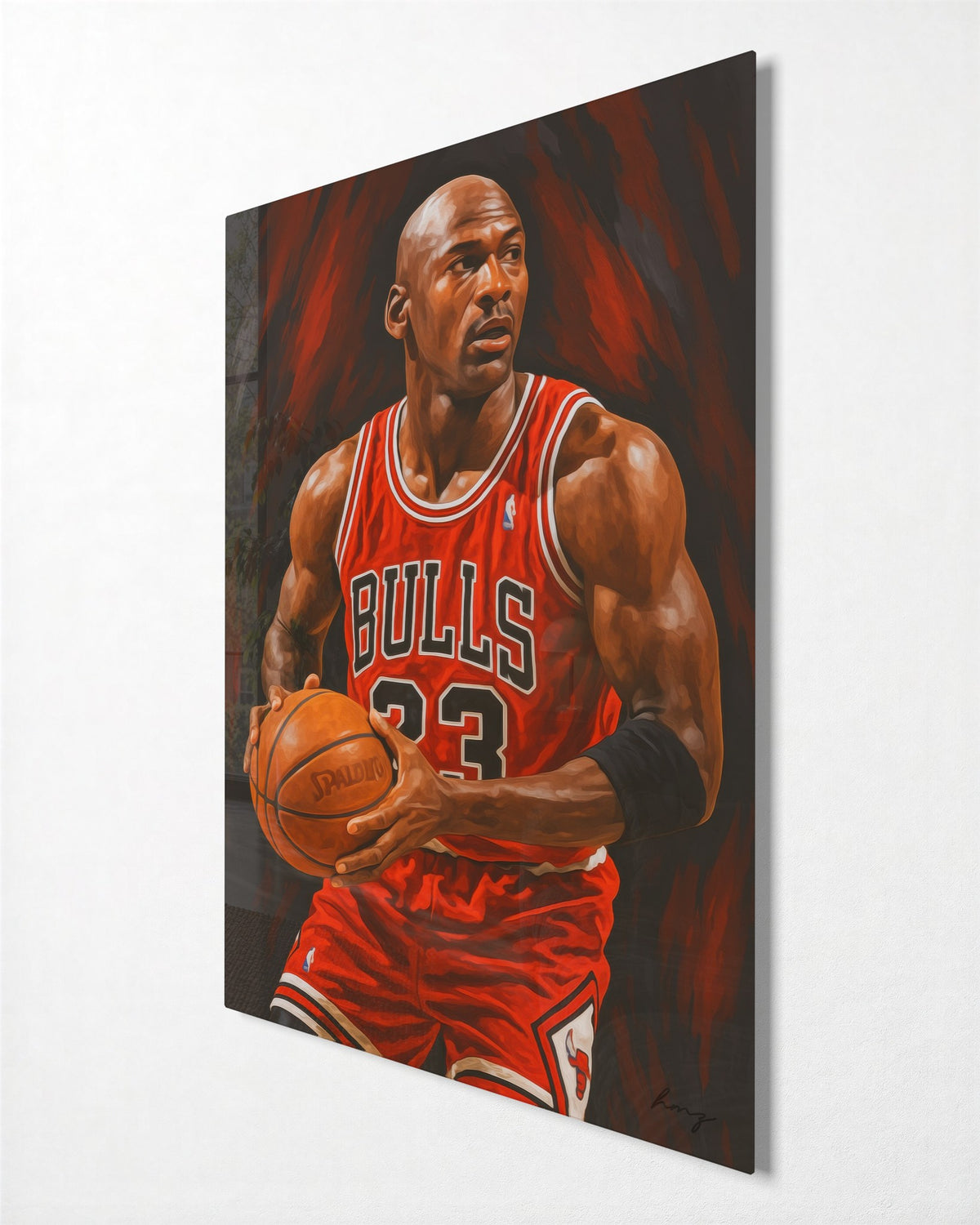 Number 23 in Red glass wall art, side view