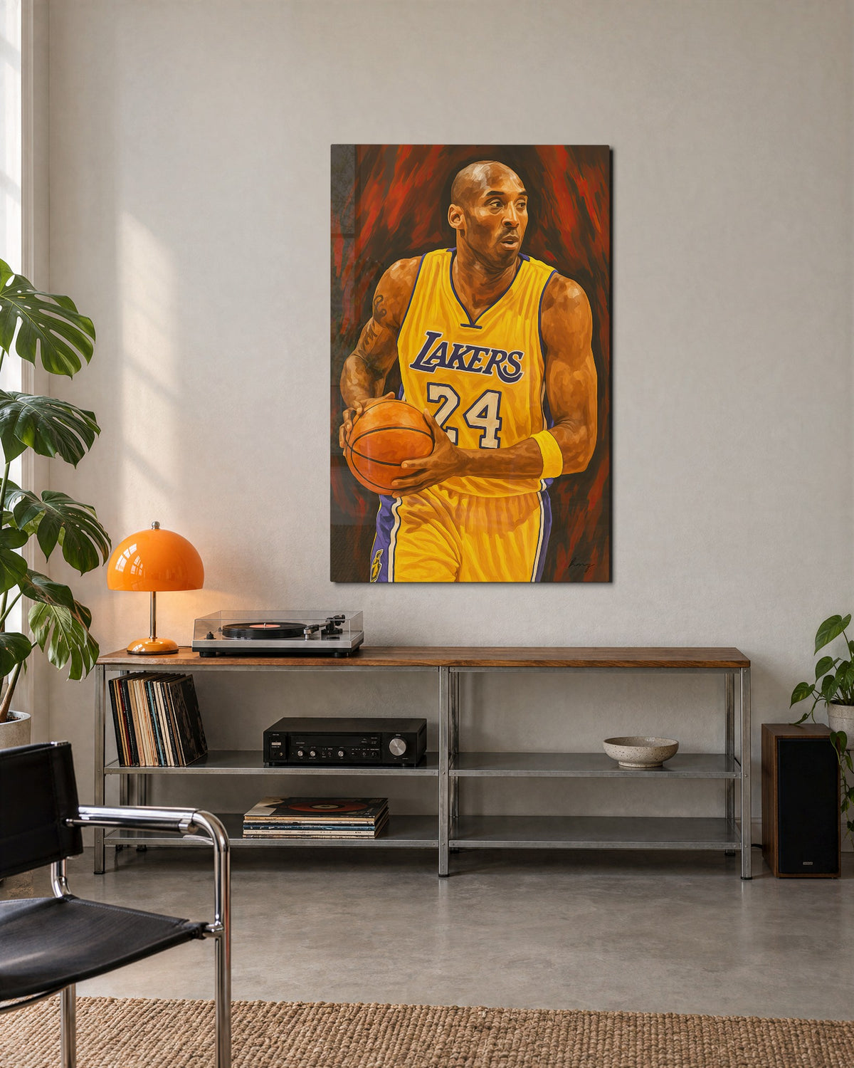Number 24 in Gold glass wall art, lifestyle view