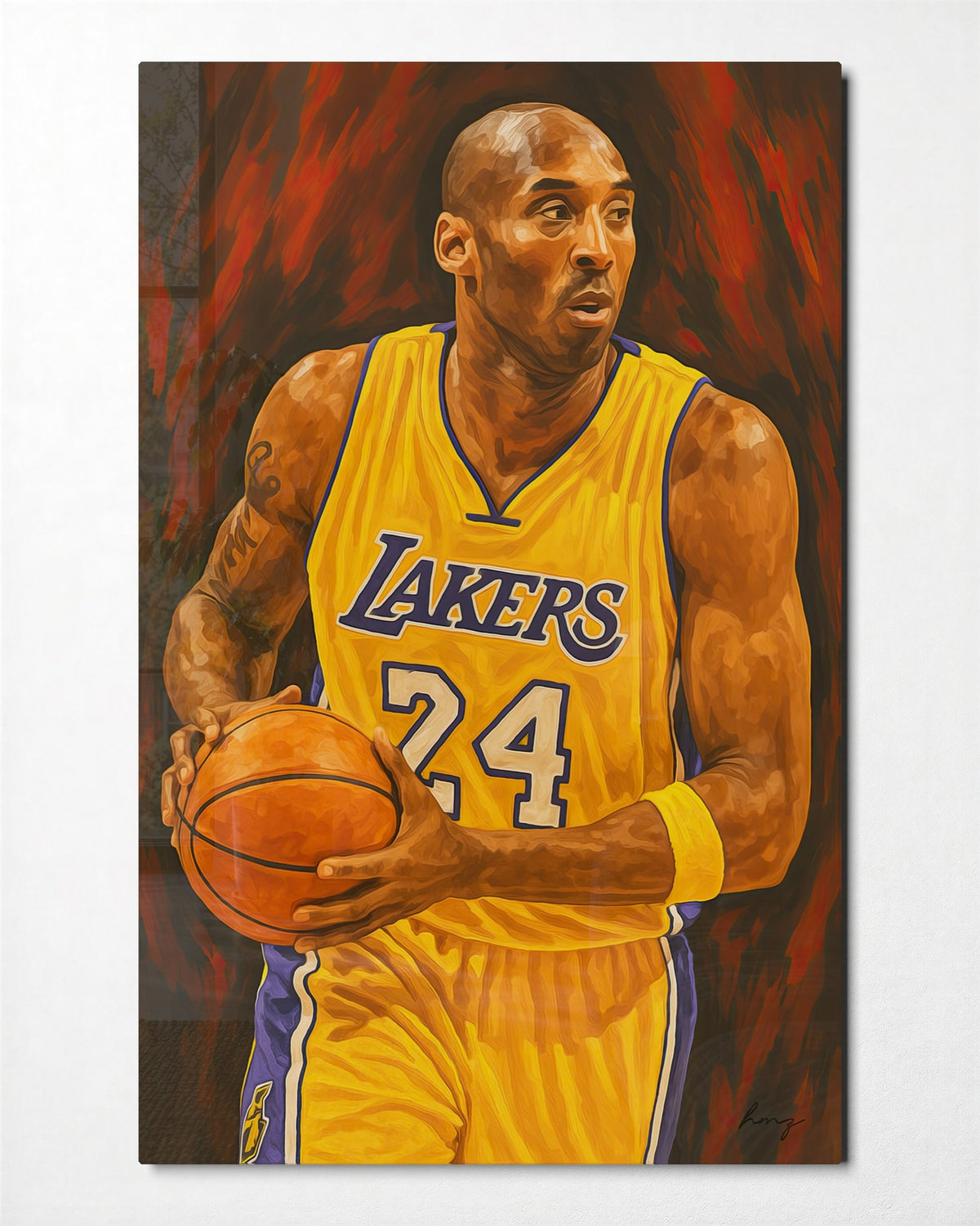 Number 24 in Gold glass wall art, front view