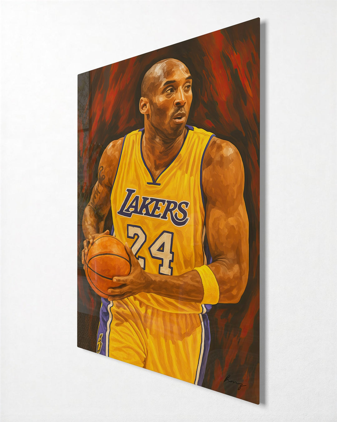 Number 24 in Gold glass wall art, side view