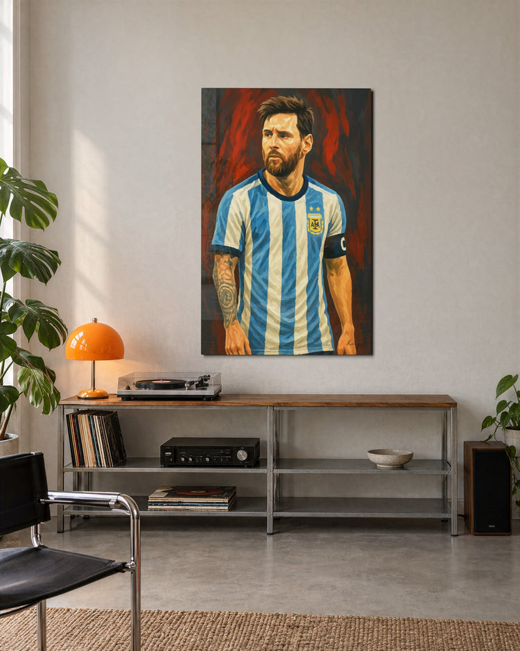 Captain in Sky-Blue Stripes glass wall art, lifestyle view