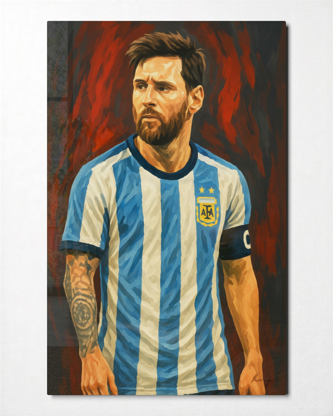 Captain in Sky-Blue Stripes glass wall art, front view
